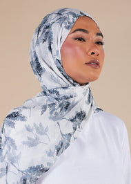 White Aquarelle Botanics Print Hijab - Final Sale