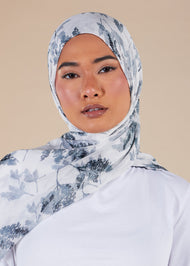 White Aquarelle Botanics Print Hijab - Final Sale