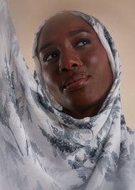 White Aquarelle Botanics Print Hijab - Final Sale
