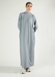 Ribbed Zip Abaya Dusty Blue