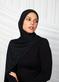 Black Ribbed Jersey Hijab - Final Sale