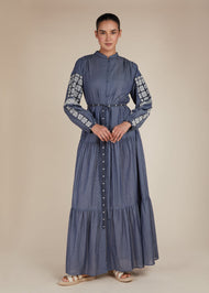 Boho Denim Tiered Maxi