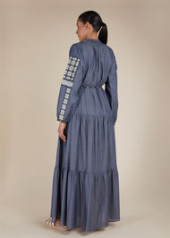 Boho Denim Tiered Maxi