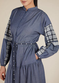 Boho Denim Tiered Maxi