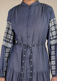 Boho Denim Tiered Maxi