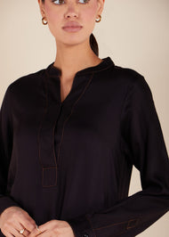 Denim Stitch Abaya Black - Final Sale