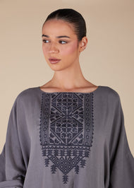Floaty Tatreez Kaftan Grey