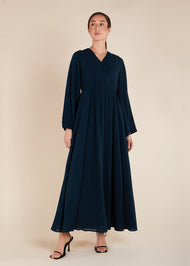 Waist Pleat Abaya Teal - Final Sale