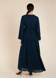 Waist Pleat Abaya Teal - Final Sale