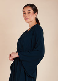 Waist Pleat Abaya Teal - Final Sale
