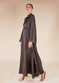 Fringed Open Abaya Mauve