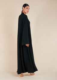 Two Piece Open Abaya with Slip Dark Green