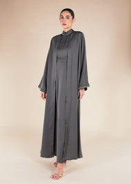 Fringed Open Abaya Grey