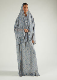 Pale Blue Floral Abaya & Hijab