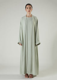 Two Piece Open Abaya With Slip Mint