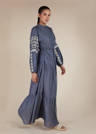 Boho Denim Tiered Maxi