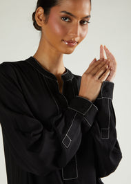 Contrast Stitch Abaya Black