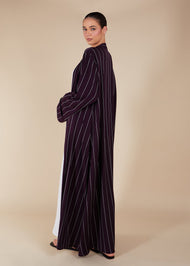 Pinstripe Plum Open Abaya