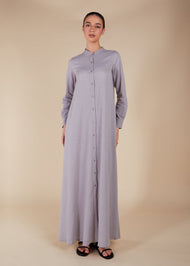 Button Through Abaya Light Grey