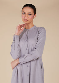 Button Through Abaya Light Grey