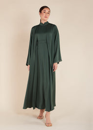 Fringed Open Abaya Dark Green