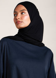 Navy Linen Boat Neck Abaya