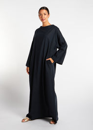 Navy Linen Boat Neck Abaya