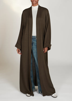 Linen Open Abaya Khaki | Abayas | Aab Modest Wear