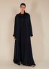 Self Print Open Abaya Black