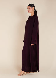 Two Piece Open Abaya with Slip Aubergine