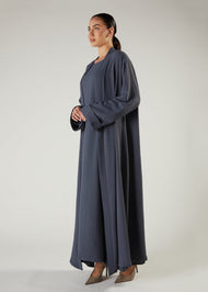 Two Piece Open Abaya With Slip Dusty Blue