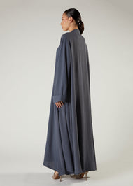 Two Piece Open Abaya With Slip Dusty Blue