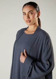 Two Piece Open Abaya With Slip Dusty Blue