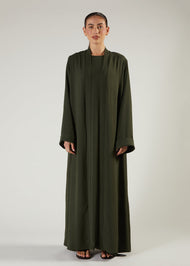 Two Piece Open Abaya with Slip Khaki