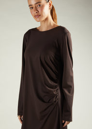 Side Pleat Abaya Dark Brown