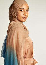 Camel & Blue Ombre Chiffon Silk Hijab